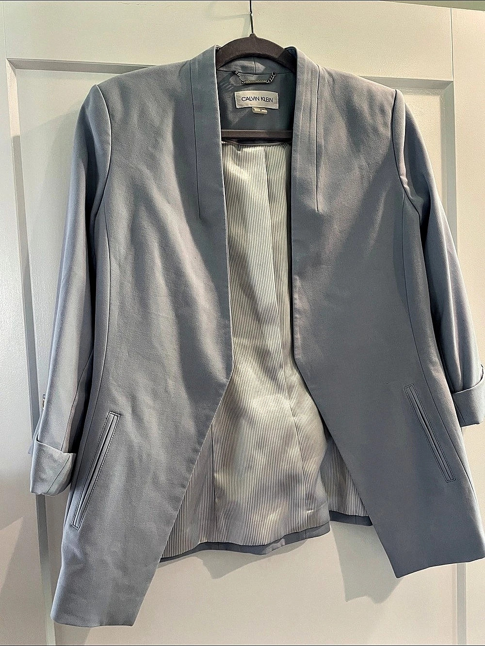 Calvin Klein Women's Striped Blazer Blue Medium
